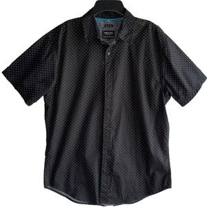Geometrix Mens Shirt Slim Fit Size L Short Sleeve Black White Polka Dots Cotton